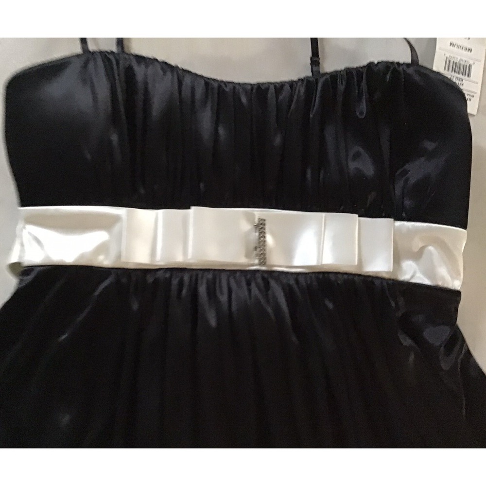 RUBY ROX M Black Satin Dress Bubble Hem Spaghetti Strap Glam Quiet Luxe Feminine - Picture 3 of 11